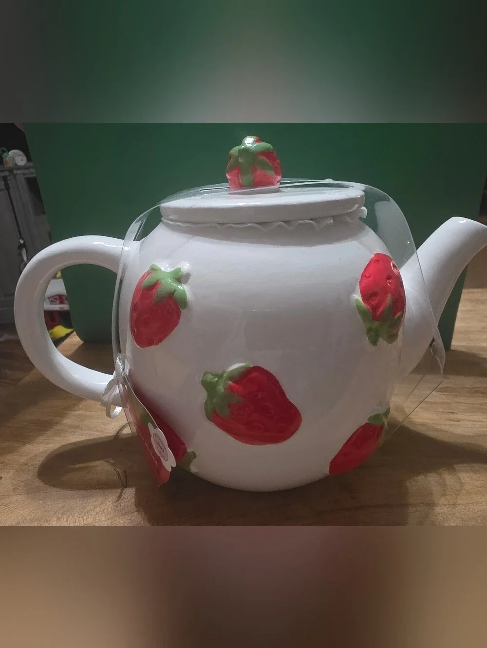White Strawberry Ceramic Teapot